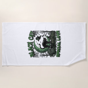 Black Cat Special Love Haloween Crescent Moon Ghos Beach Towel