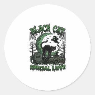 Black Cat Special Love Haloween Crescent Moon Ghos Classic Round Sticker