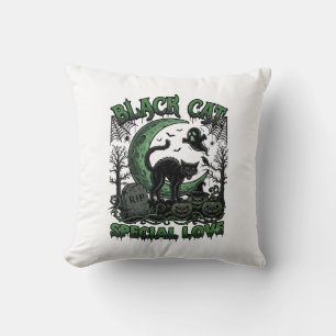 Black Cat Special Love Haloween Crescent Moon Ghos Cushion