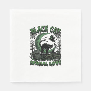 Black Cat Special Love Haloween Crescent Moon Ghos Napkin