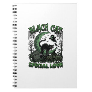 Black Cat Special Love Haloween Crescent Moon Ghos Notebook