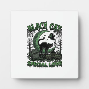 Black Cat Special Love Haloween Crescent Moon Ghos Plaque