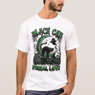 Black Cat Special Love Haloween Crescent Moon Ghos T-Shirt