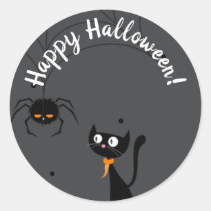 Black Cat & Spider Halloween Classic Round Sticker