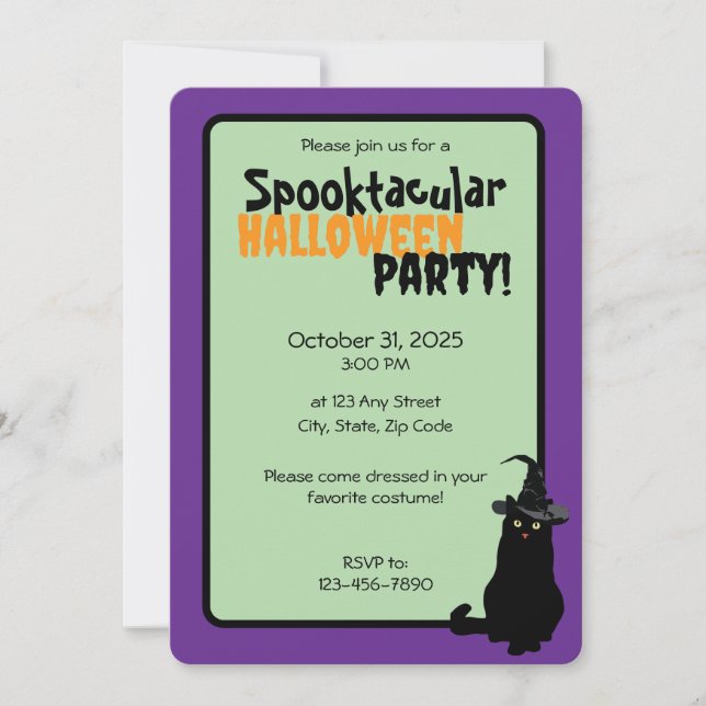 Black Cat Spooktacular Halloween Party Invitation  (Front)