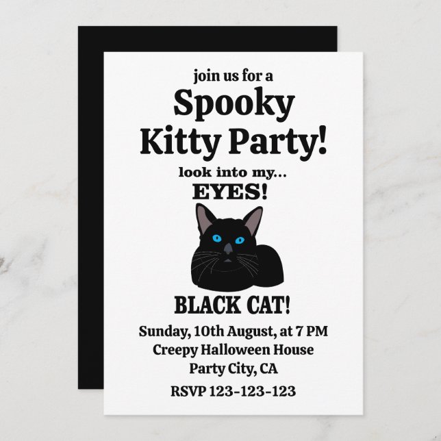 Black Cat Spooky Kitty Party Black Cat Invitation (Front/Back)