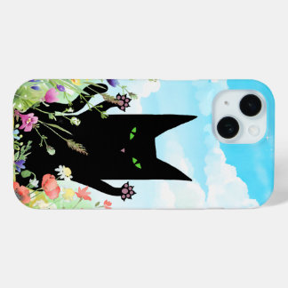 Black Cat Spring Fever: Kitty and Flowers iPhone 15 Case