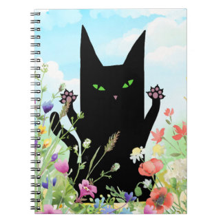 Black Cat Spring Fever: Kitty and Flowers Notebook