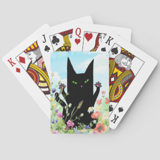Black Cat Spring Fever: Kitty and Flowers Playing Cards