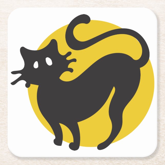 Black Cat Square Paper Coaster (Front)