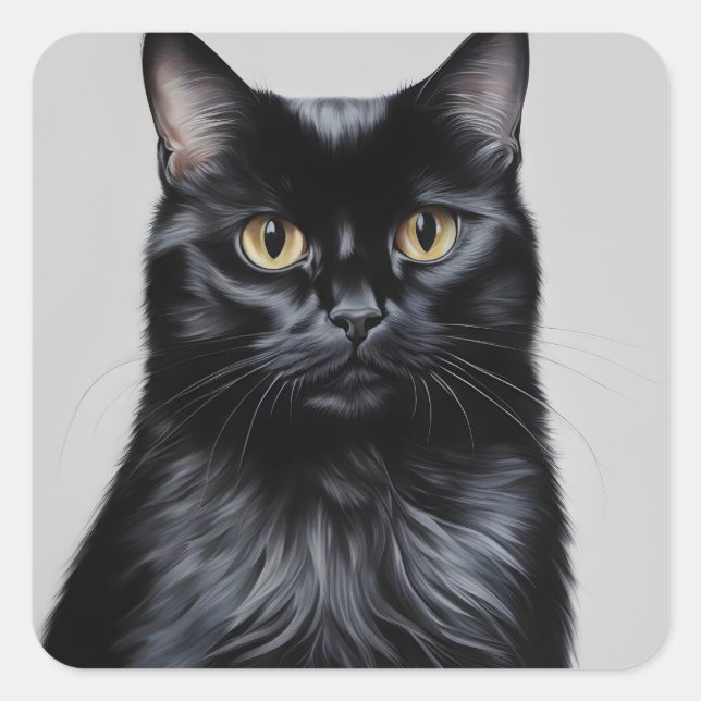 Black Cat Square Sticker (Front)