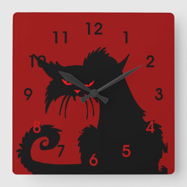 Black Cat Square Wall Clock (Front)