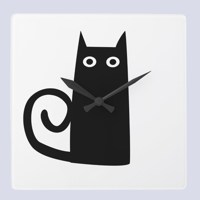 Black Cat Square Wall Clock (Fun black cat art wall clock for animal lovers. Original art by Nic Squirrell. )