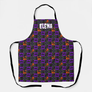 Black Cat Squares Halloween Apron