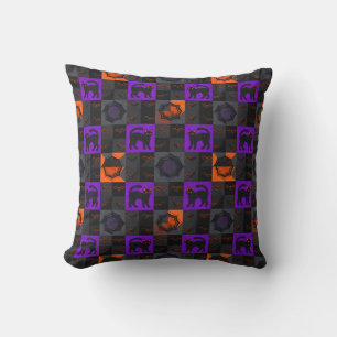 Black Cat Squares Halloween Cushion