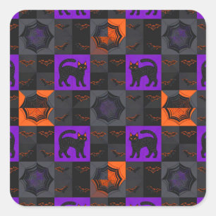 Black Cat Squares Halloween Square Sticker