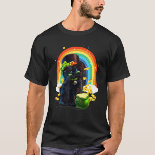 Black Cat St Patricks Day Leprechaun Costume Shamr T-Shirt