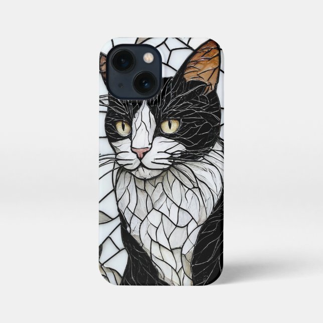 Black cat stained glass iPhone case (Back)