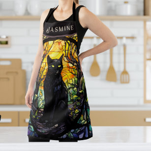 Black Cat Stained Glass Yellow  Apron