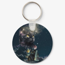 Black Cat Starry Night Keychain