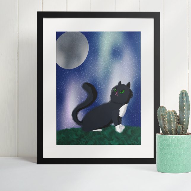 Black Cat Starry Night Painting Poster (Creator Uploaded)