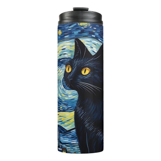 Black Cat Starry Night Thermal Tumbler (Front)