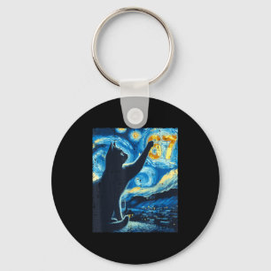 Black Cat Starry Night Van Gogh Cat 67 Six Seven M Key Ring