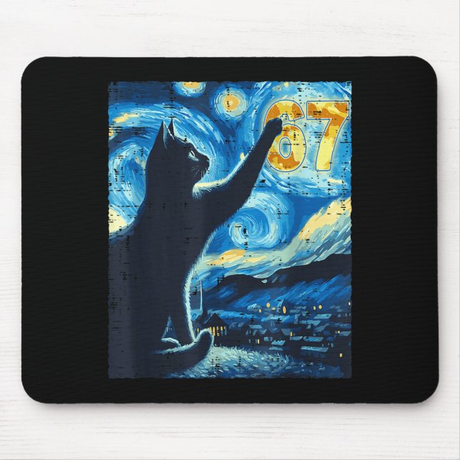 Black Cat Starry Night Van Gogh Cat 67 Six Seven M Mouse Pad (Front)