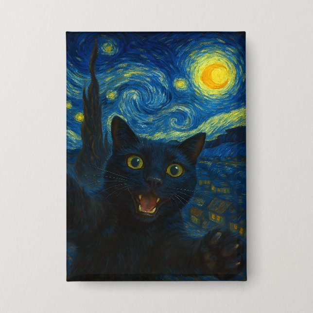Black Cat Starry Night Van Gogh Cat Selfie  (Front)