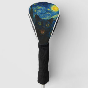 Black Cat Starry Night Van Gogh Cat Selfie Golf Head Cover