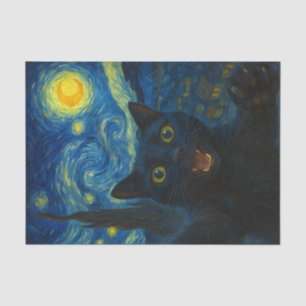 Black Cat Starry Night Van Gogh Cat Selfie  Tissue Paper