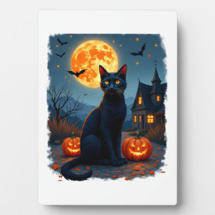 Black Cat Starry Night Van Gogh Pumpkins Bats Hall Plaque
