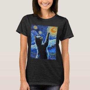 Black Cat Starry Night Vincent Van Gogh Halloween  T-Shirt