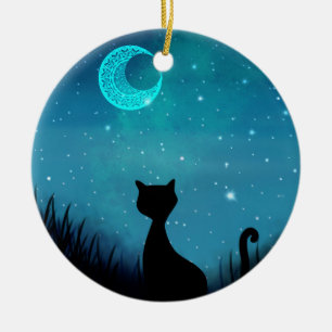 black cat Starry sky Ceramic Tree Decoration