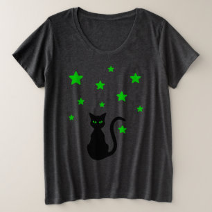 Black Cat Stars Plus Size T-Shirt
