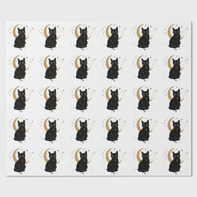 Black cat sticker wrapping paper (Flat)