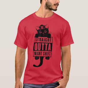 Black Cat Straight Outta Night Shift Stethoscope N T-Shirt