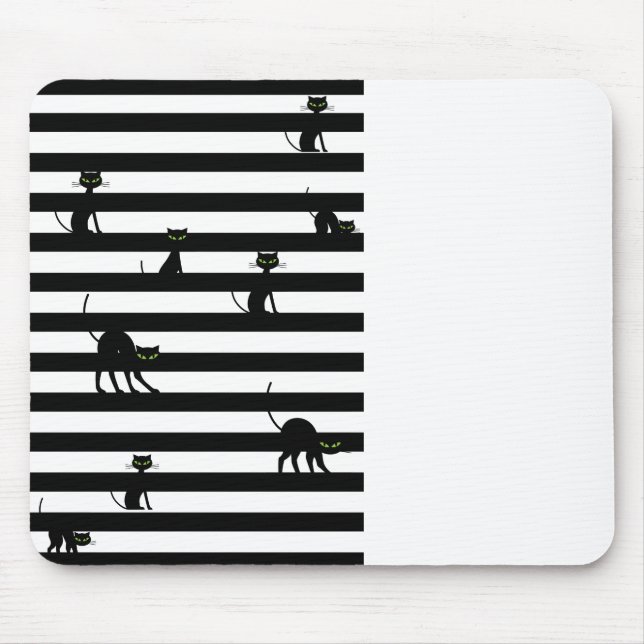 Black Cat & Stripes Color Block Mouse Pad (Front)