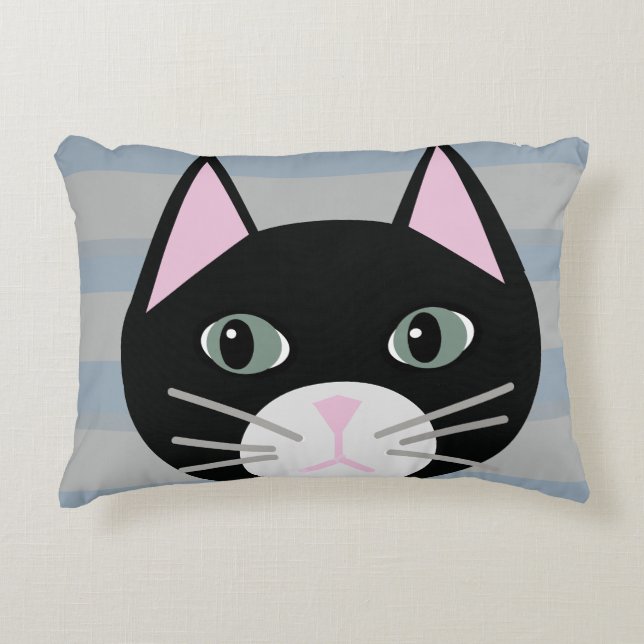 Black Cat, Stripes Decorative Cushion (Front)