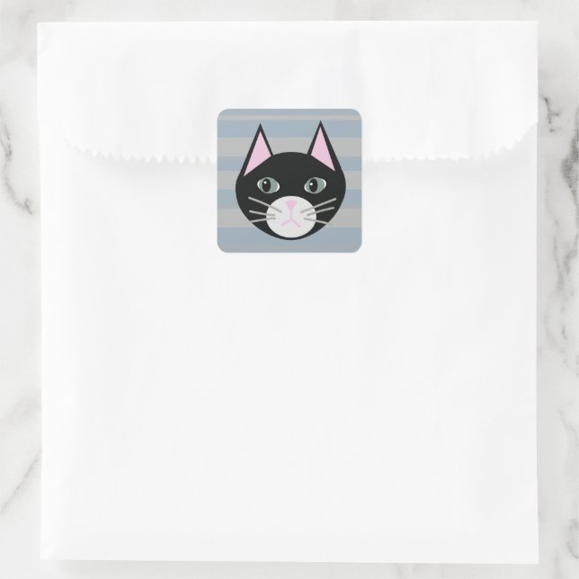 Black Cat, Stripes Square Sticker (Bag)