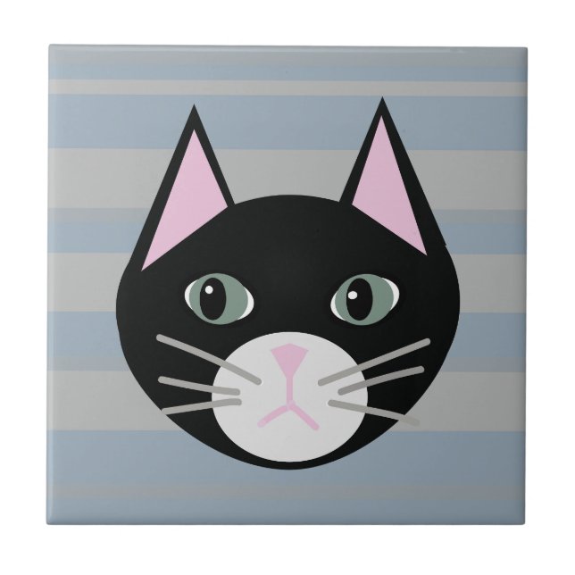 Black Cat, Stripes Tile (Front)