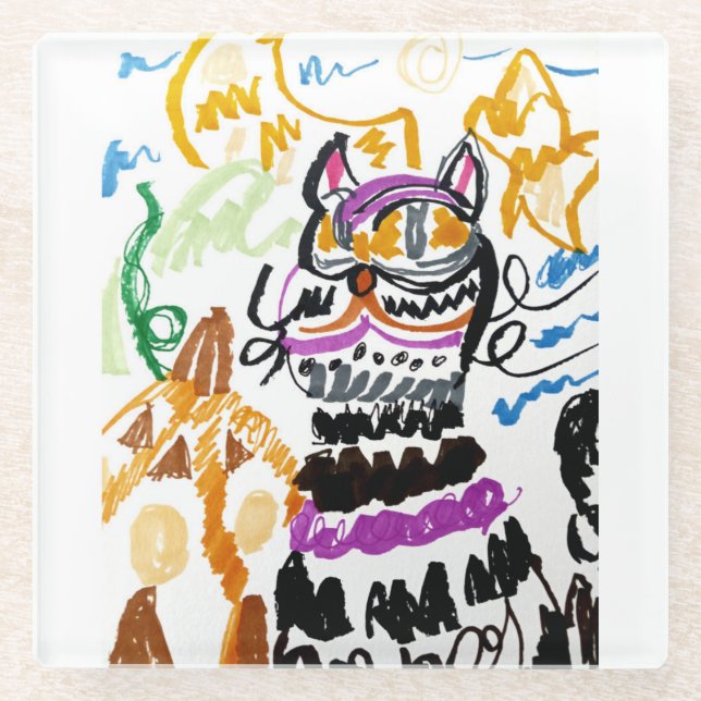 Black Cat style autumn  Glass Coaster (Front)