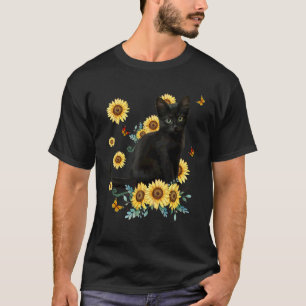 Black Cat Sunflower Sun Flower Cat Cat Sunshine T-Shirt