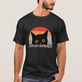 Black Cat Supremacy Retro Sunset Black Cat Yellow  T-Shirt