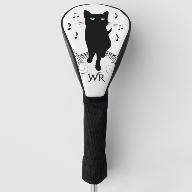 Black Cat Surrounded by Notes of Music Personal  Golf Head Cover (Front)