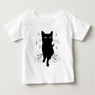 Black Cat Surrounded by Whispering Notes of Music Baby T-Shirt