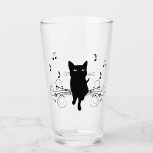 Black Cat Surrounded by Whispering Notes of Music Glass