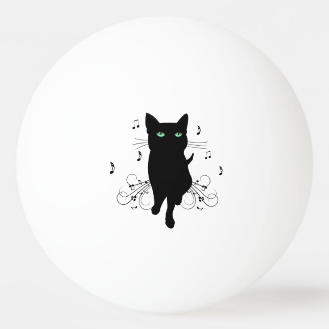 Black Cat Surrounded by Whispering Notes of Music Ping Pong Ball (Front)
