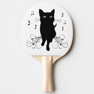 Black Cat Surrounded by Whispering Notes of Music Ping Pong Paddle