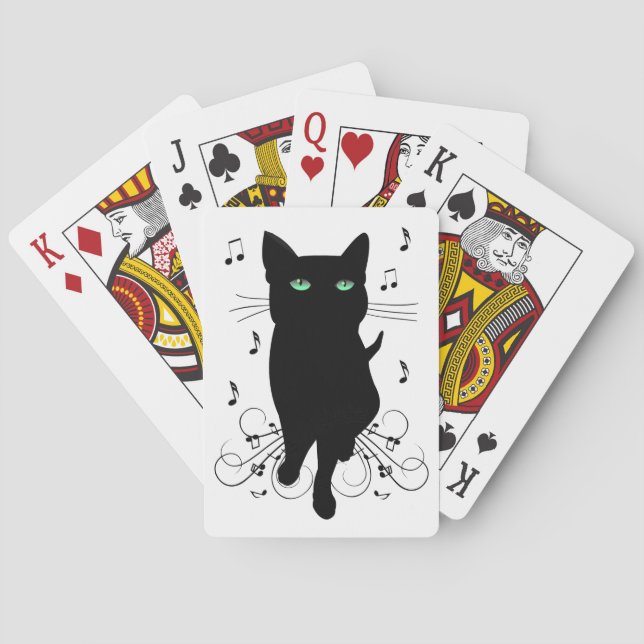 Black Cat Surrounded by Whispering Notes of Music Playing Cards (Back)